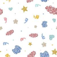 seamless multicolour glitter pattern on white  background with cute hand draw elelments vector