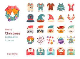 Christmas ornaments and element icon set. Flat design vector