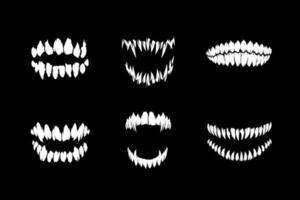 monster,zombie or vampire fangs teeth silhouette vector set
