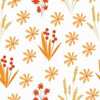 Seamless pattern with orange grass and red berries vector