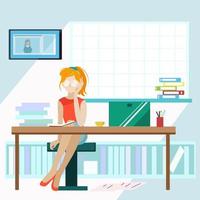 Girl at the table working with documents vector