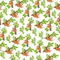 Seamless pattern with two smiling sloths on branches vector