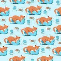 Seamless pattern with sleeping cat and mouse vector