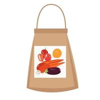 bolsa de papel con asas y etiqueta con verduras vector