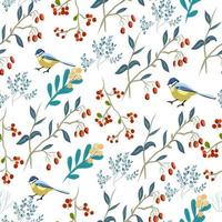 Seamless pattern with Tits and berries and twigs vector