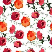 Seamless pattern with different red roses and twigs vector