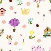 Seamless pattern with spring and garden theme vector