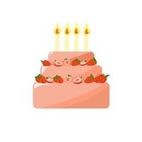 pastel rosa con fresas y velas vector