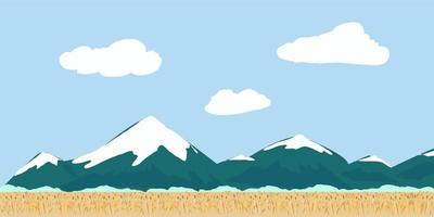 paisaje con montañas y un campo de trigo vector