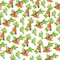 Seamless pattern with two smiling sloths on branches vector
