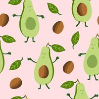 Cartoon avocado seamless pattern on pink background. Halves of fruits with stones and leaves. Great for fabrics, wrapping papers, wallpapers, covers. vector