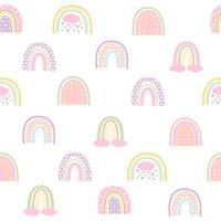 patrón pastel blanco con arco iris con corazones de nubes multicolores. textiles para niños. álbum de recortes de papel digital para niños. vector