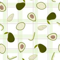Cute avocado with white pattern green checkered minimalist. Summer texture, textiles, children wallpaper. vector