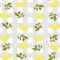 Cute lemon wedge and leaves with white pattern grey checkered minimalist. Summer texture, textiles, children wallpaper. vector