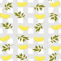 Cute lemon wedge and leaves with white pattern grey checkered minimalist. Summer texture, textiles, children wallpaper. vector