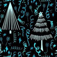 Christmas background party celebration vector seamless pattern stylized Christmas trees with candy gifts and sparklers. Wallpaper for wrapping paper, invitations, paper and cards, website backgrounds.