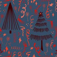 Christmas background party celebration vector seamless pattern stylized Christmas trees with candy gifts and sparklers. Wallpaper for wrapping paper, invitations, paper and cards, website backgrounds.
