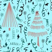 Christmas background party celebration vector seamless pattern stylized Christmas trees with candy gifts and sparklers. Wallpaper for wrapping paper, invitations, paper and cards, website backgrounds.