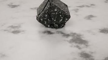 Black Cube collision on marble Floor and shatters into small pieces, destruction concept clow motion 3d render video