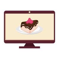 monitor with cake slice isolated icon vector