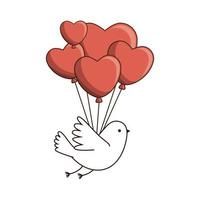 cute dove with balloons helium in shape heart vector