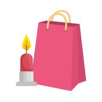 La luz de las velas con bolsa de compras icono aislado vector