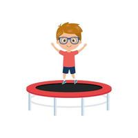 cute little boy in trampoline jump game vector