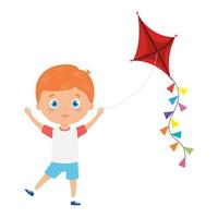cute little boy with kite isolated icon vector