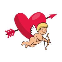 Cupido y corazón con icono aislado de flecha vector