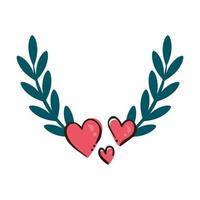 branches with leafs and hearts isolated icon vector