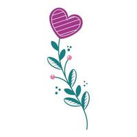 cute flower in shape heart with branch and leafs vector