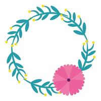 frame circular of branches and leafs with flower vector