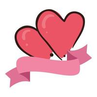 cute hearts with ribbon isolated icon vector