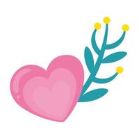 cute heart with branch and leafs isolated icon vector