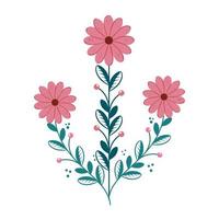 cute flowers with branches and leafs isolated icon vector