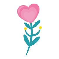 cute flower in shape heart with branch and leafs vector