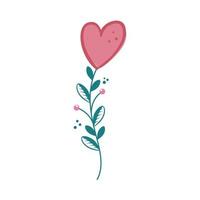 cute flower in shape heart with branch and leafs vector