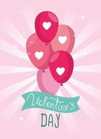 feliz dia de san valentin tarjeta con globos helio y decoracion vector