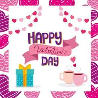 happy valentines day card with gift box and decoration vector