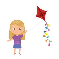 cute little girl with kite isolated icon vector