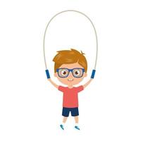 cute little boy with jump rope vector