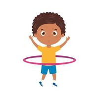 lindo, niño pequeño, afro, juego, hula, hula, aislado, icono vector