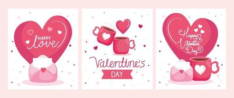 set cards of happy valentines day with decoration vector