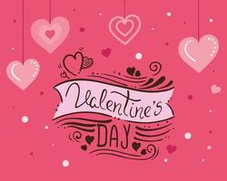 happy valentines day card with hearts and decoration vector