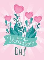 happy valentines day with flowers in shape heart vector