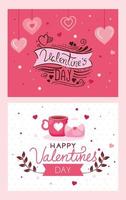 Establecer tarjetas de feliz día de San Valentín con decoración vector