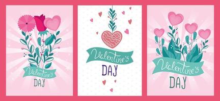 Establecer tarjetas de feliz día de San Valentín con decoración vector