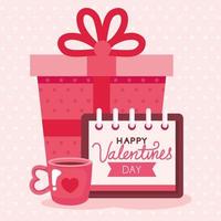 happy valentines day card with gift box and decoration vector