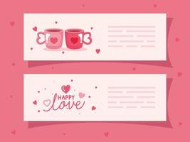 set cards of happy valentines day with decoration vector