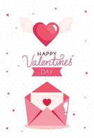 feliz dia de san valentin tarjeta con sobre y decoracion vector